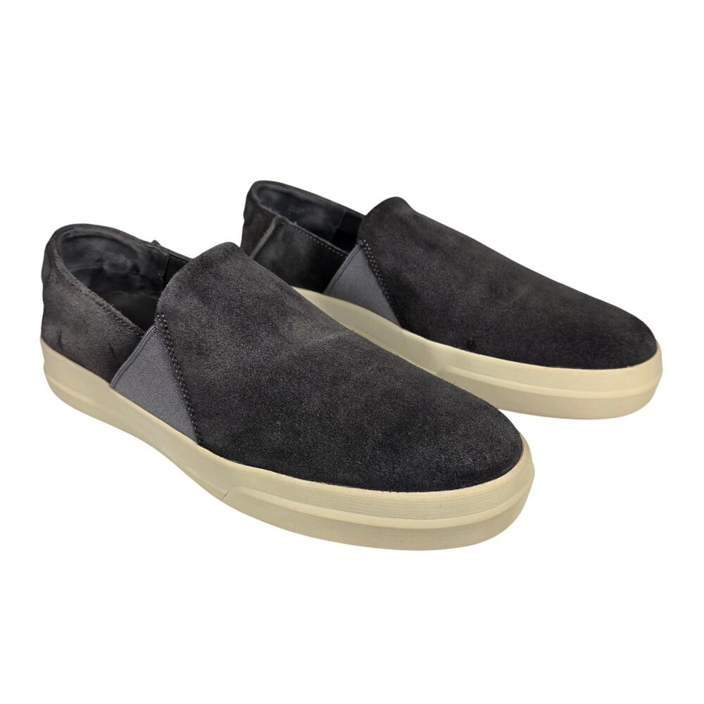 VINCE BLAIR SUEDE SLIP‑ON SHOES – MEN’S 8.5M (42) – DARK GRAY SUEDE – BEIGE SOLE